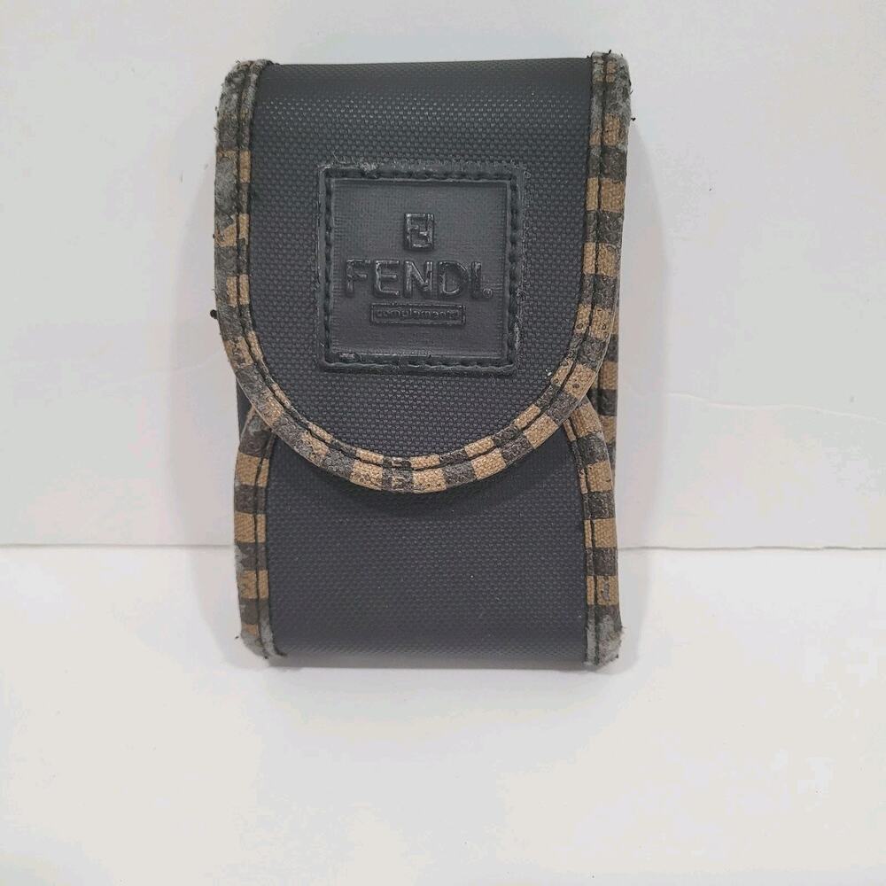 Fendi Pequinm Mini Bag Pouch Vintage Zip Italian Black Logo Damaged Fair 2x4